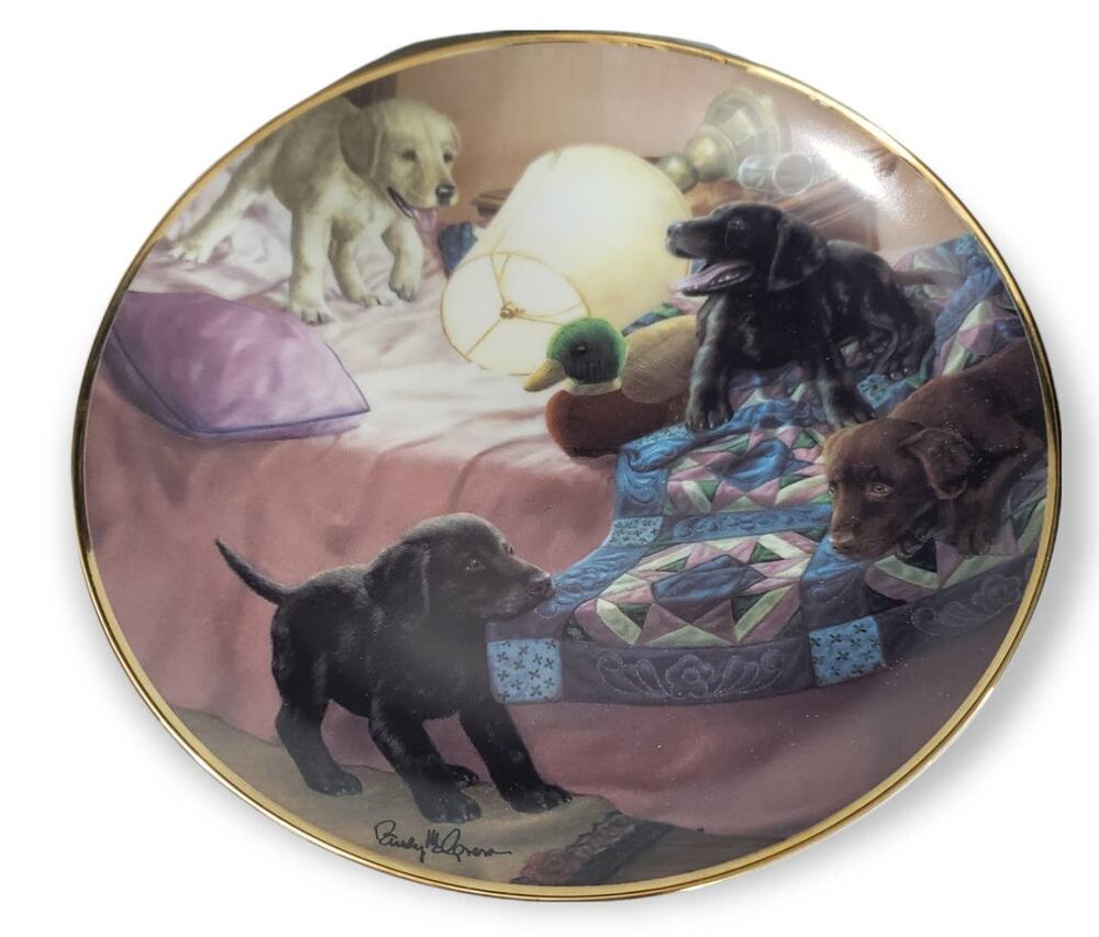 Franklin Mint SLUMBER PARTY Labrador Puppies Collector Plate by Randy McGovern